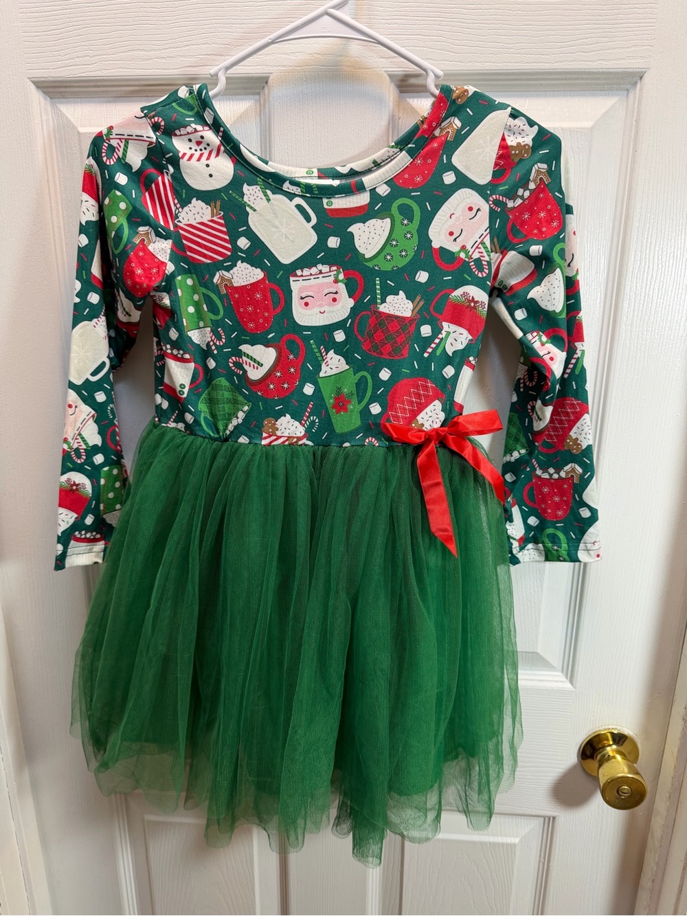 Ruffle Girl Girls' Green Holiday Tulle Dress with Red Bow